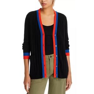 KULE Black Cardigan with Red and Blue Trim
